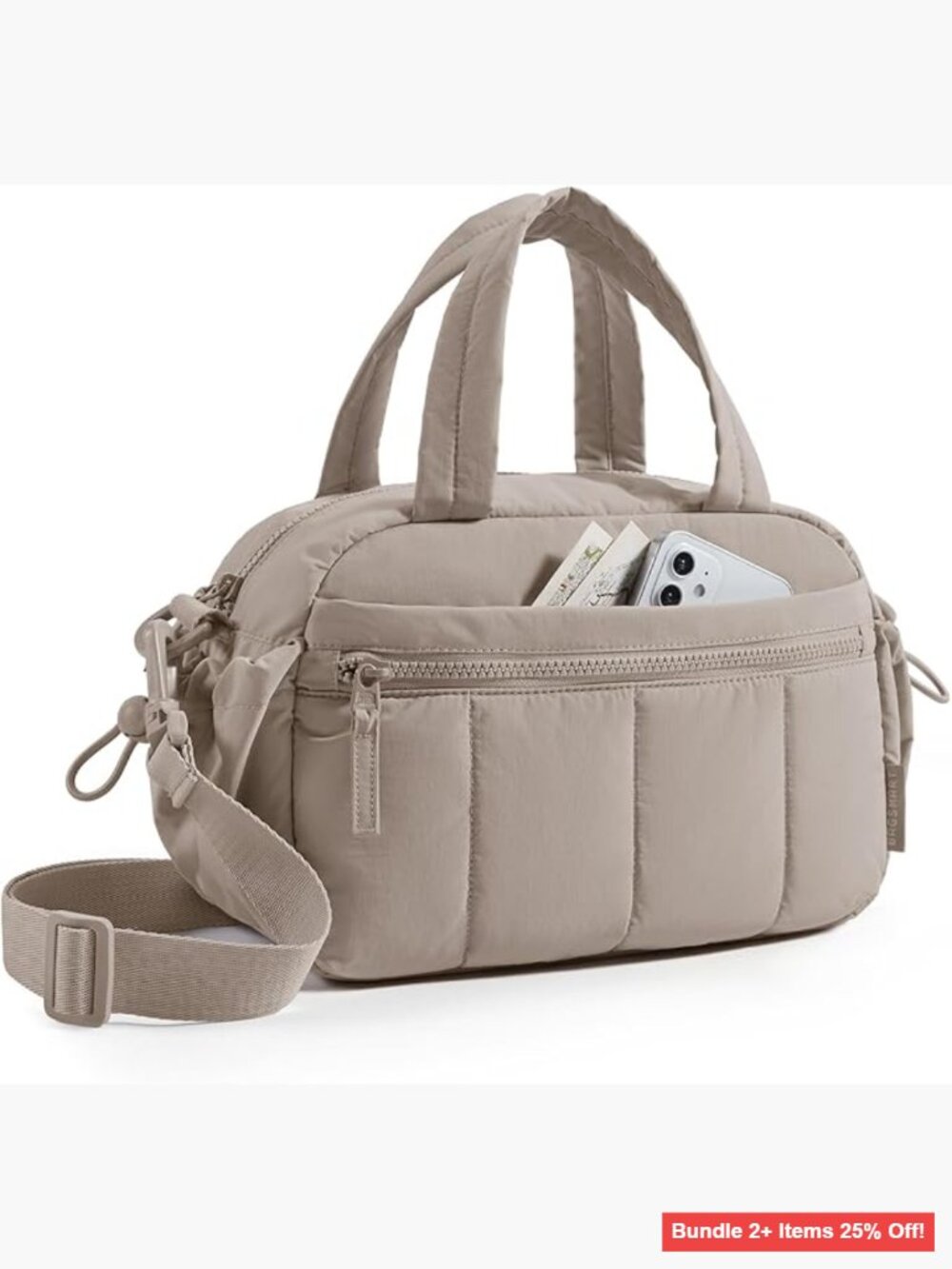Mini Duffle Crossbody Bag, Water-Resistant Quilted Travel Purse